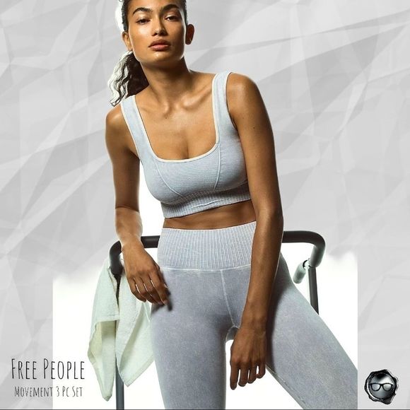 NWT FREE PEOPLE MOVEMENT GOOD KARMA 3 PC SET: BRA, LEGGINGS + SHORTS IN ICE … - Picture 6 of 10